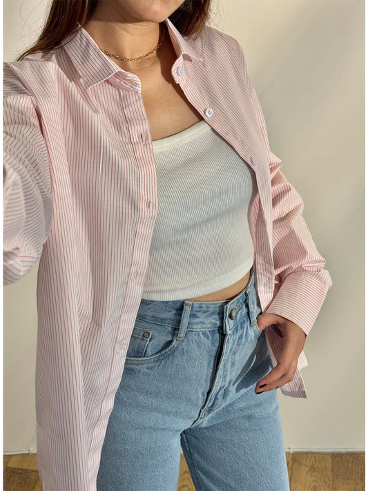 CYRIS Pink Striped Shirt & Crop Top with Denim