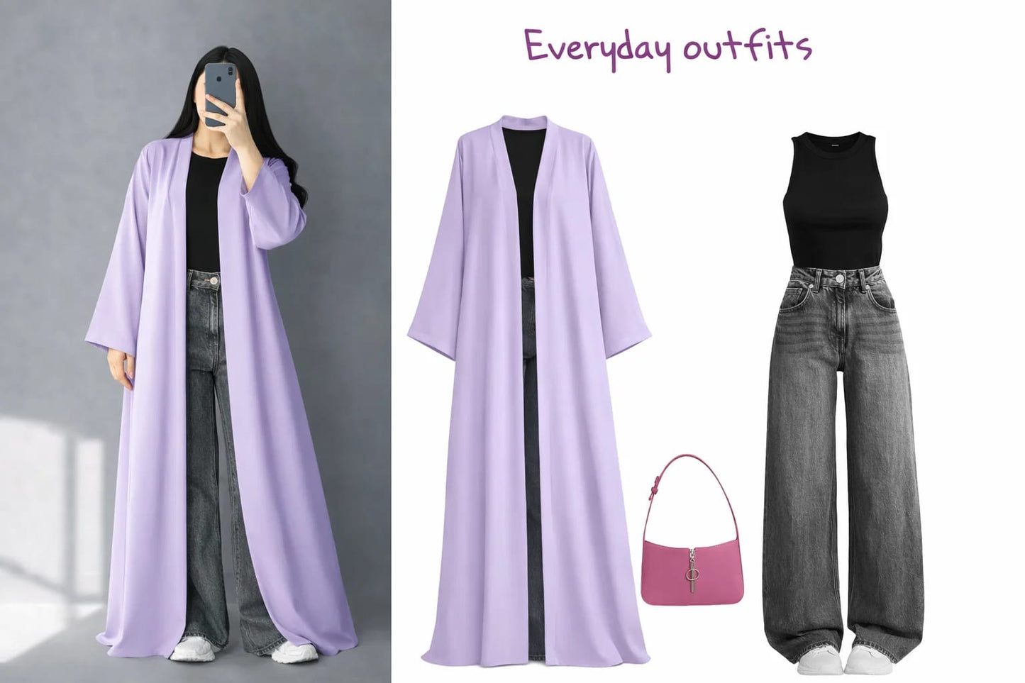 ZODIC Soft Lavender Open Abaya Combo