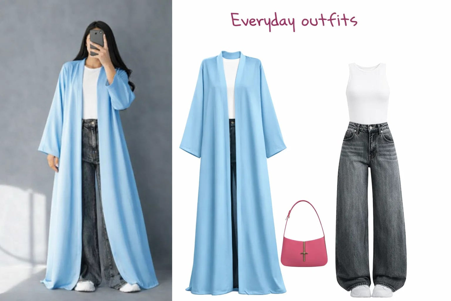 ZODIC Sky Blue Flow Abaya Combo