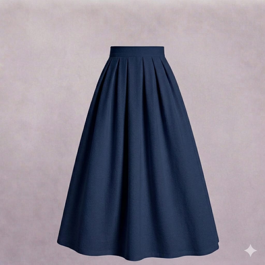 Navy Blue Pleated Maxi Skirt
