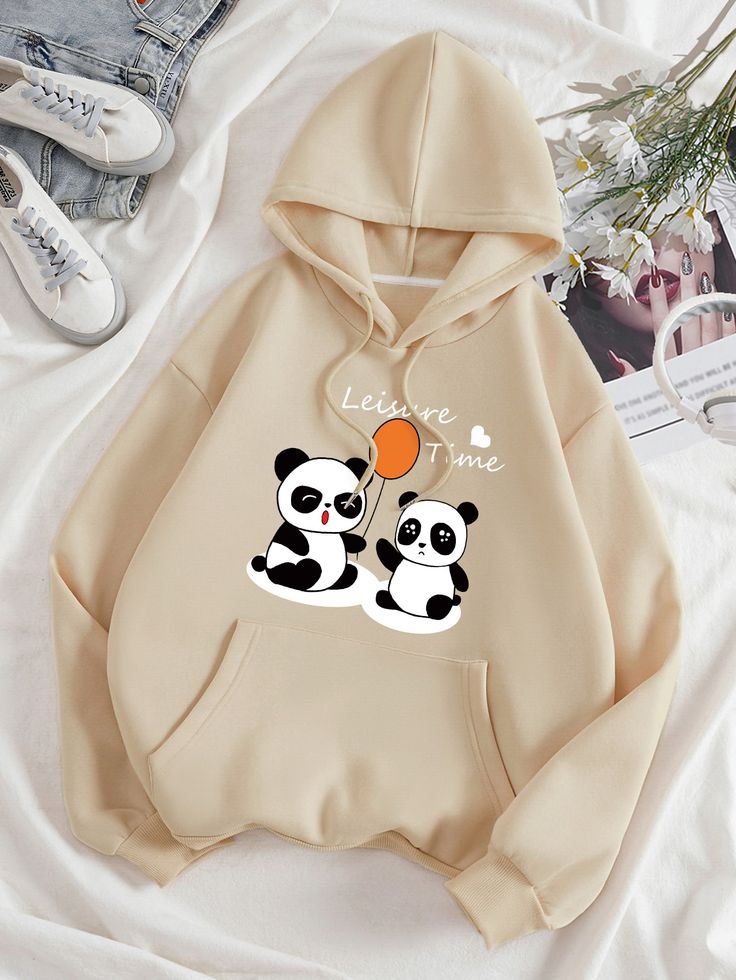Leisure Time panda Hoodie – Beige