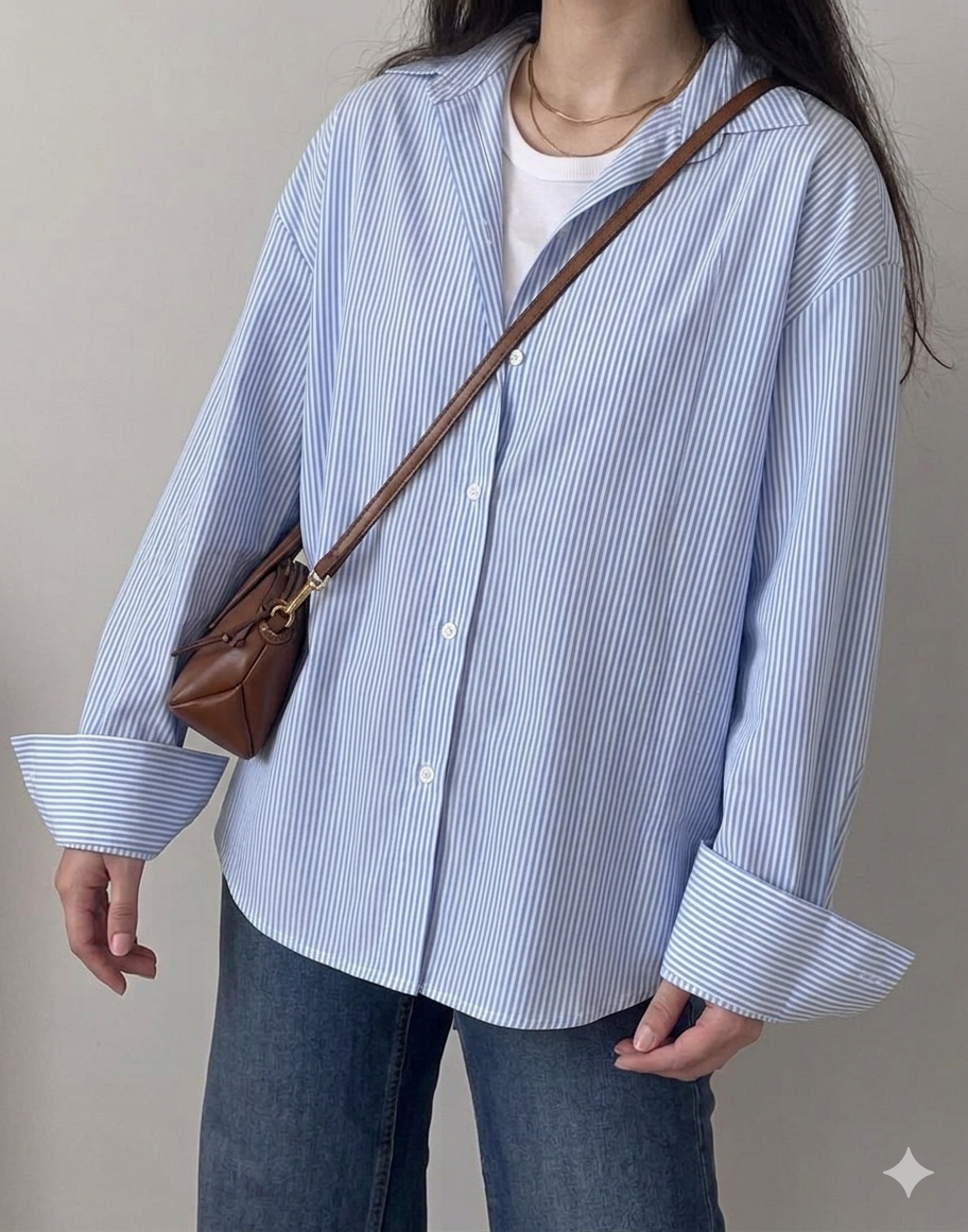 CYRIS Striped Button-Down Shirt with Crop Top & Pants