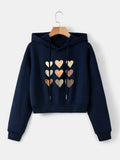Navy Blue Hoodie with Gold Heart Prints