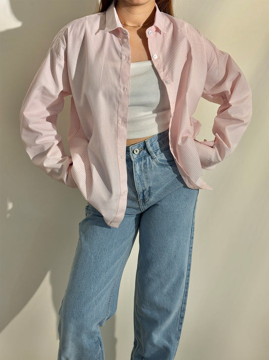 CYRIS Pink Striped Shirt & Crop Top with Denim