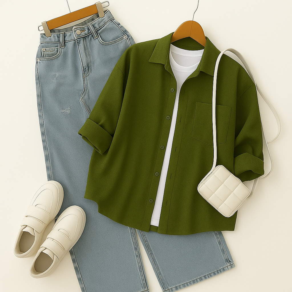 Olive oil green Button-Down Shirt 3-piece combo