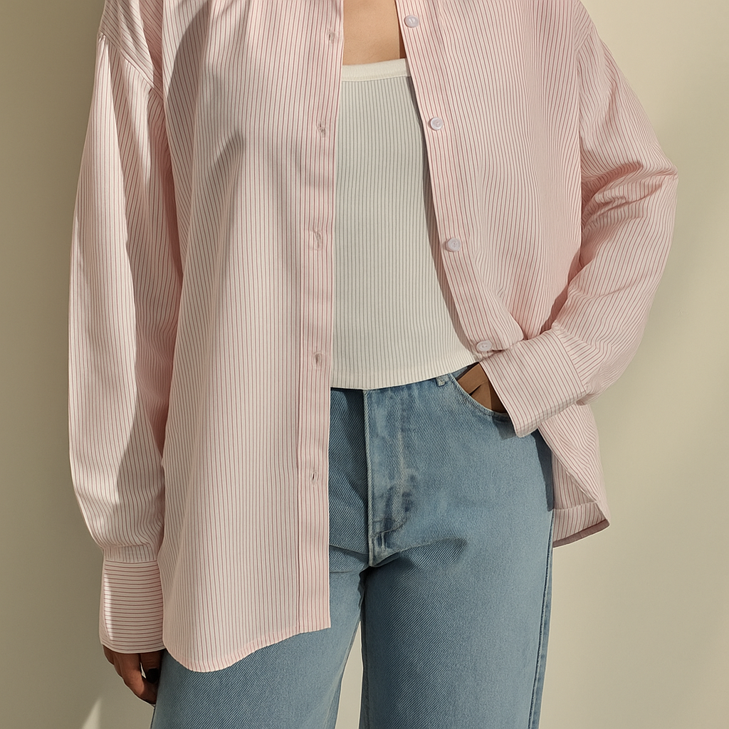 CYRIS Pink Striped Shirt & Crop Top with Denim