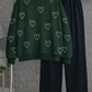 Heart Print Fleece Sweatshirt – Dark Green