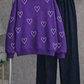 Heart Print Fleece Sweatshirt – Purple