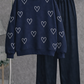 Heart Print Fleece Sweatshirt – Navy Blue