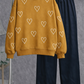 Heart Print Fleece Sweatshirt – Mustard