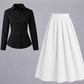 Black Button-Down Shirt with White Pleated Maxi Skirt – Elegant Two-Piece Set