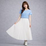 Sky Blue Tshirt with White Pleated Maxi Skirt