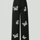 Black Butterfly Printed Wide-Leg Jeans