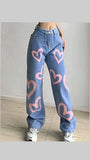 Peach Heart Print Wide-Leg jeans