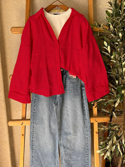 Cherry Red Button-Down Shirt  combo