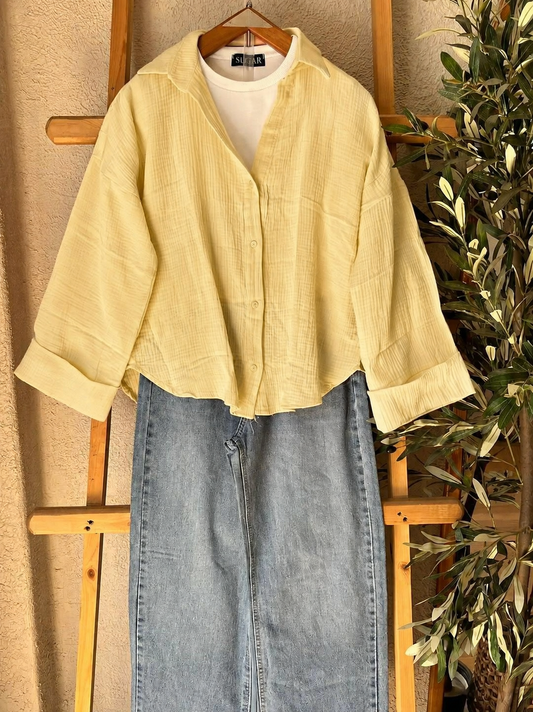 sunbeam yellow button down shirt combo