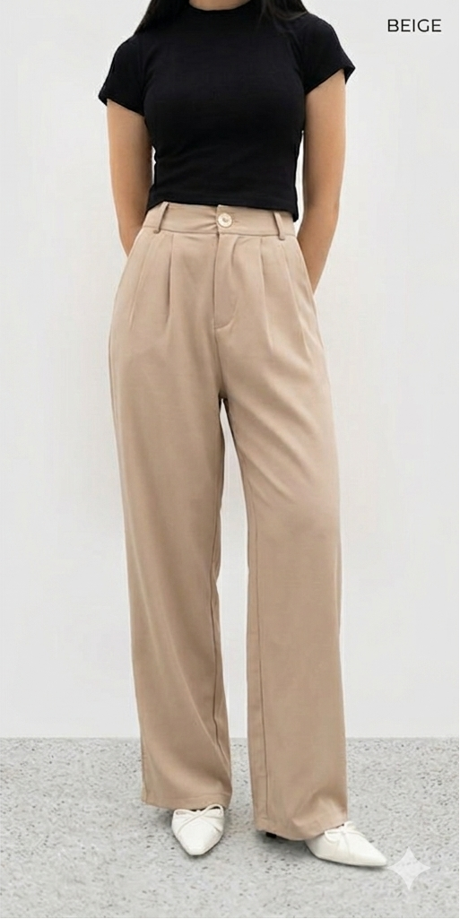 Beige Wide-Leg Formal Pants – Minimal Elegant Design