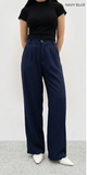 Navy Blue Wide-Leg Formal Pants – Smart Tailored Fit