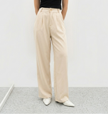 Cream  Wide-Leg Formal Pants – Soft Neutral Office Look
