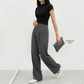 Charcoal Grey Wide-Leg Office Pants – Structured Elegant Style