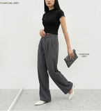 Charcoal Grey Wide-Leg Office Pants – Structured Elegant Style