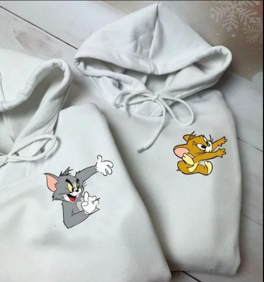 White Hoodie – Tom & Jerry Cartoon Embroidery Design