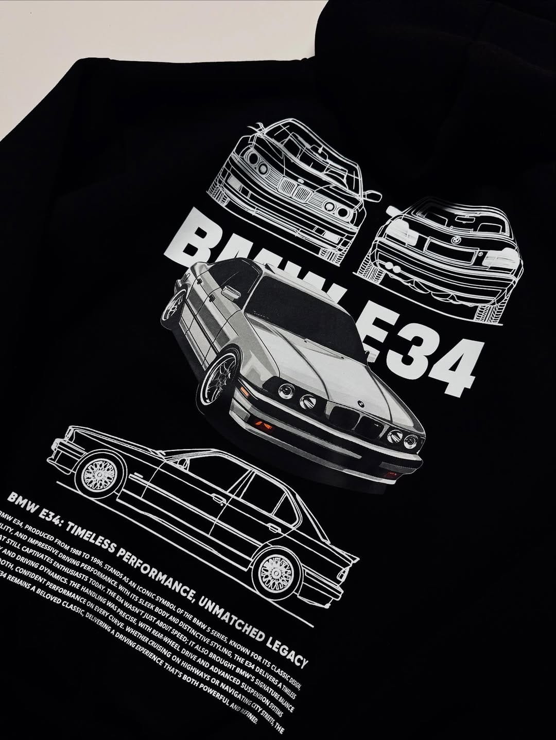 Black Hoodie – BMW E34 Classic Car Graphic Print