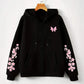Black Zip-Up Hoodie – Pink Butterfly & Floral Sleeve Print