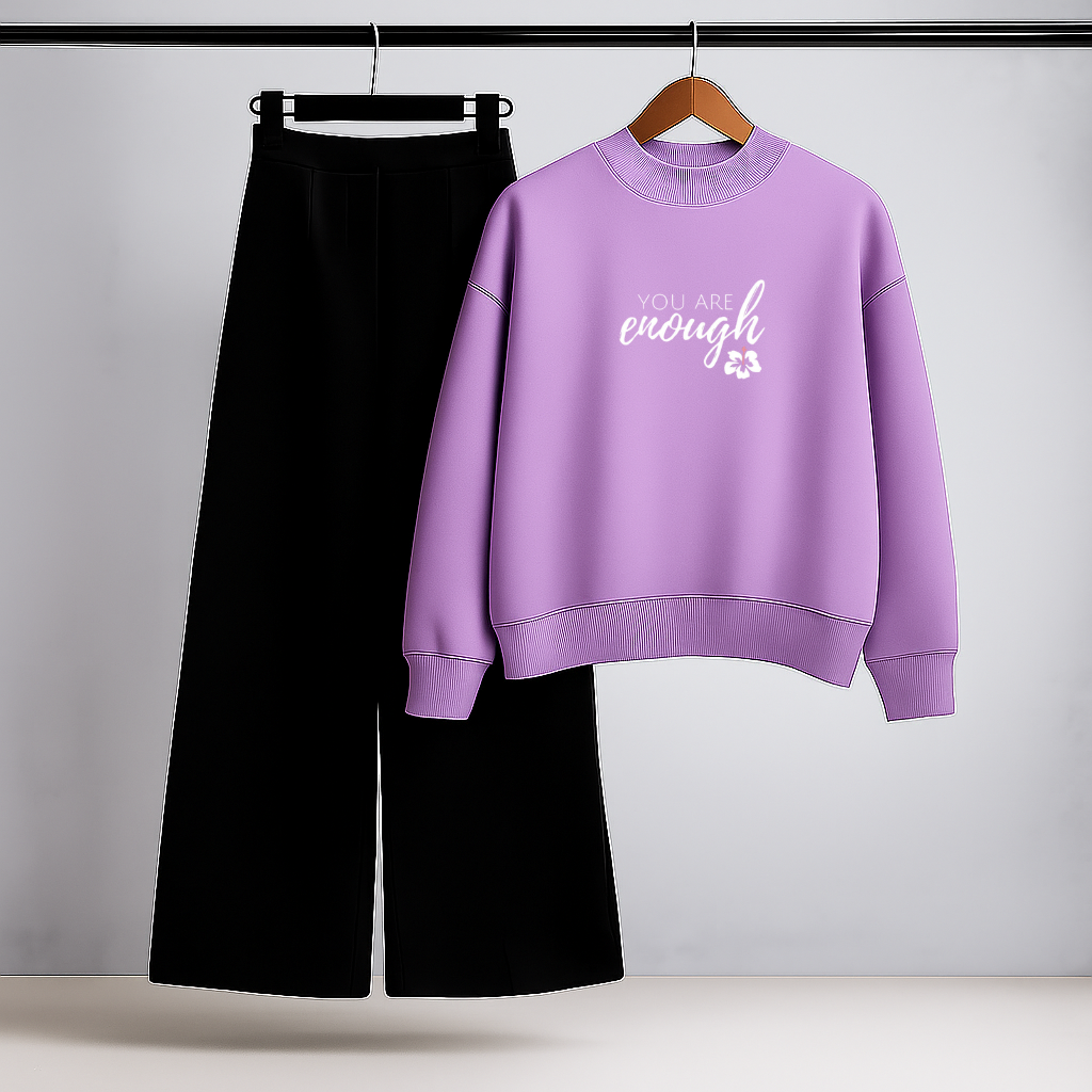 Enough Script Lilac Sweatshirt & Black Trouser Set