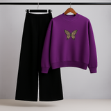 Butterfly Leopard print Purple Sweatshirt & Trouser Set