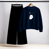 Ghost Print Navy Sweatshirt & Black Trouser Set