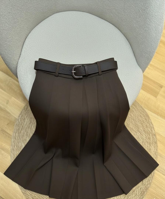 Deep Coffee Brown Pleated Maxi Skirt