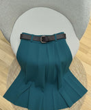 Teal Blue High-Waist Pleated Skirt
