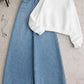 White Sweatshirt with Blue Wide-Leg Jeans – Clean Casual Two-Piece Set