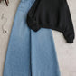 Black Sweatshirt & Wide-Leg Denim Jeans – Minimal Streetwear Combo