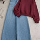 Maroon Sweatshirt with Blue Wide-Leg Jeans – Trendy Casual Co-Ord Set