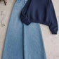 Navy Blue Sweatshirt & Wide-Leg Denim Pants – Everyday Comfort Outfit