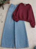 Maroon Sweatshirt with Blue Wide-Leg Jeans – Trendy Casual Co-Ord Set