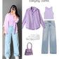 Lavender Button-Down Shirt, White Crop Top & Blue Wide-Leg Pants – Casual 3-Piece Co-Ord Set
