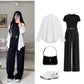 White Button-Down Shirt, Black Crop Top & Black Wide-Leg Pants – Classic Everyday Co-Ord Set