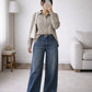Beige Button-Down Shirt with Black Wide-Leg Pants Set