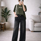 Olive Green Oversized T-Shirt with Black Wide-Leg Pants Set