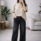 Beige Printed T-Shirt with Black Wide-Leg Pants Set