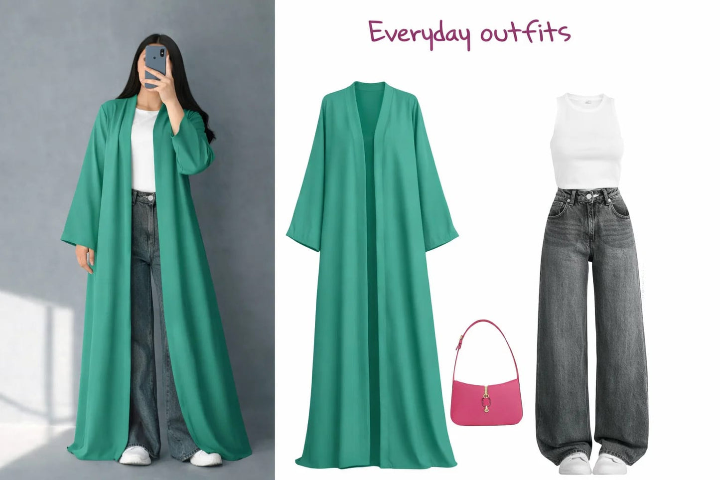 ZODIC Teal Grace Open Abaya Combo