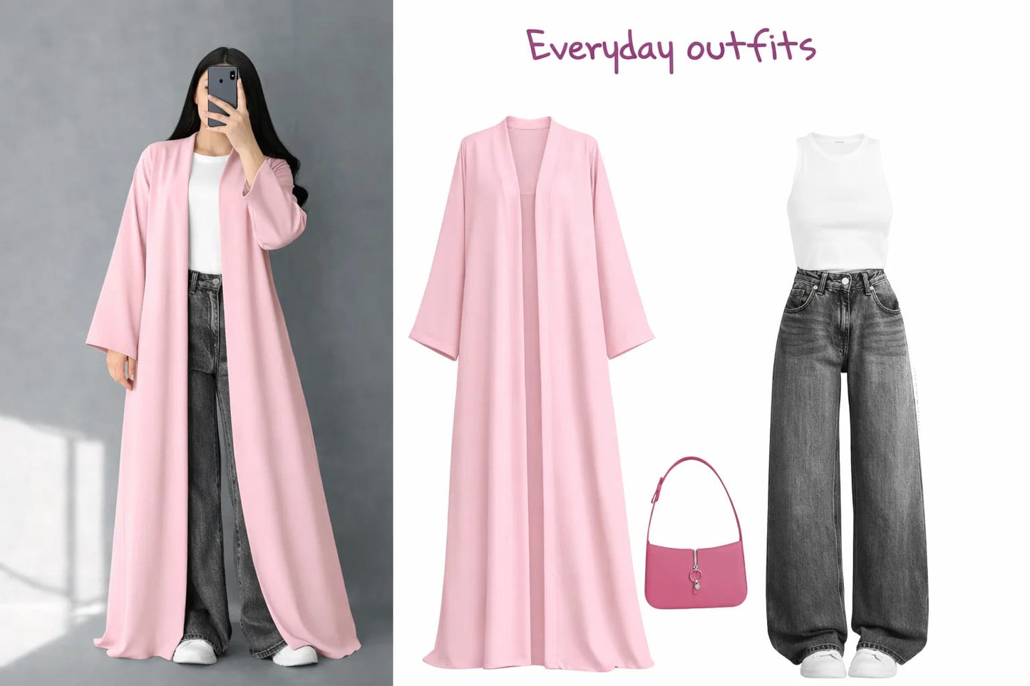 ZODIC Blush Pink Flow Abaya Combo