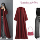 ZODIC Royal Maroon Open Abaya Combo