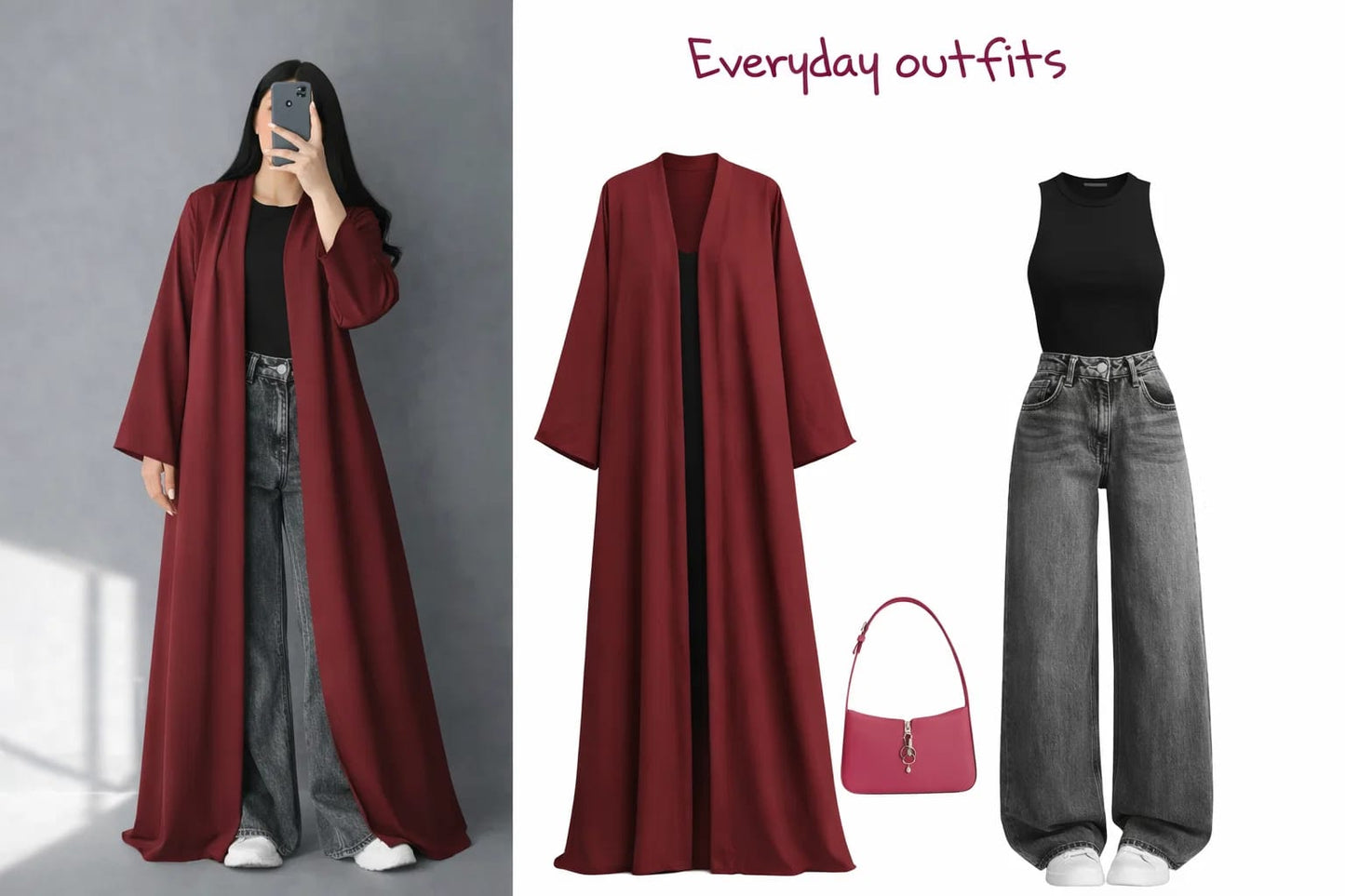 ZODIC Royal Maroon Open Abaya Combo