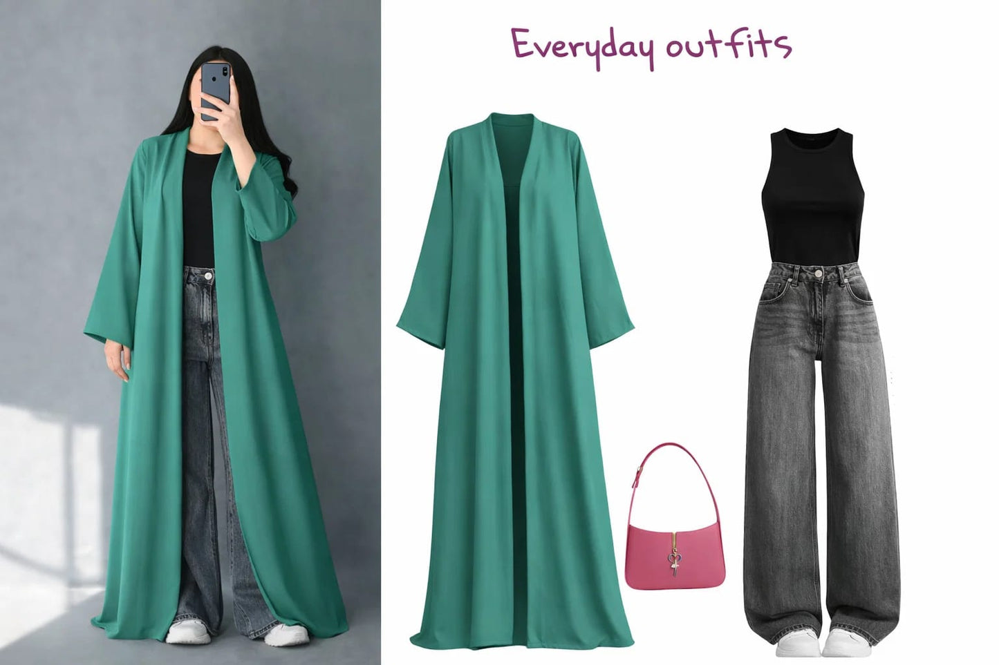 ZODIC Emerald Grace Open Abaya Combo