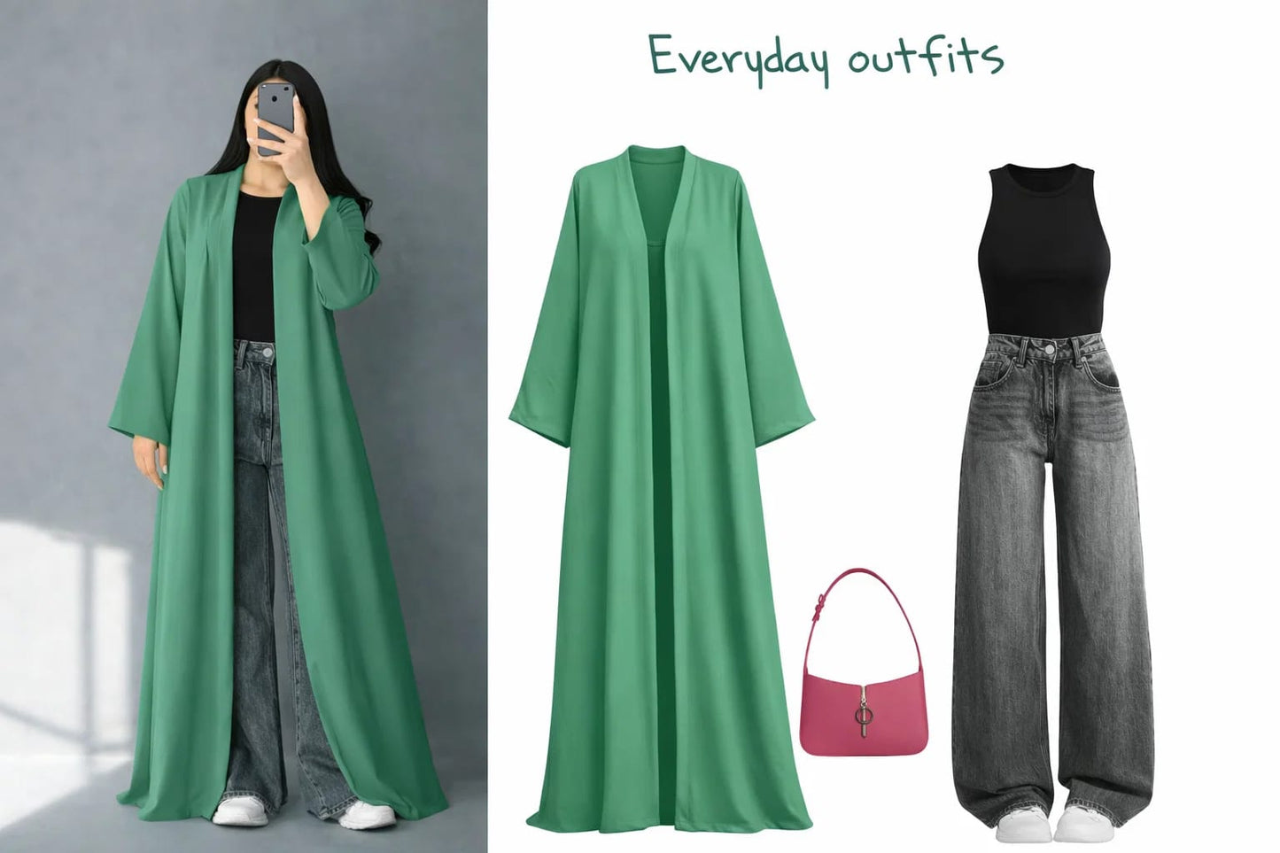 ZODIC Fresh Green Open Abaya Combo