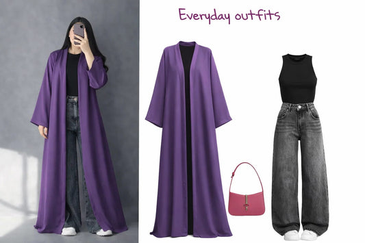 ZODIC Royal Purple Flow Abaya Combo